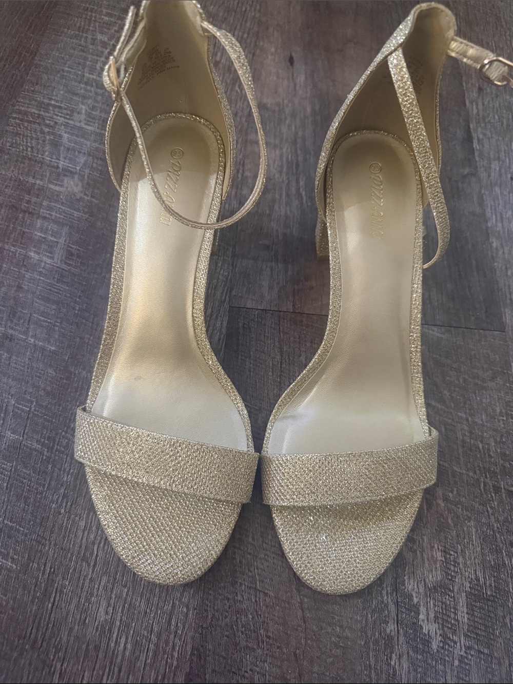 Glitter Ankle-Strap Heels in Gold - Women